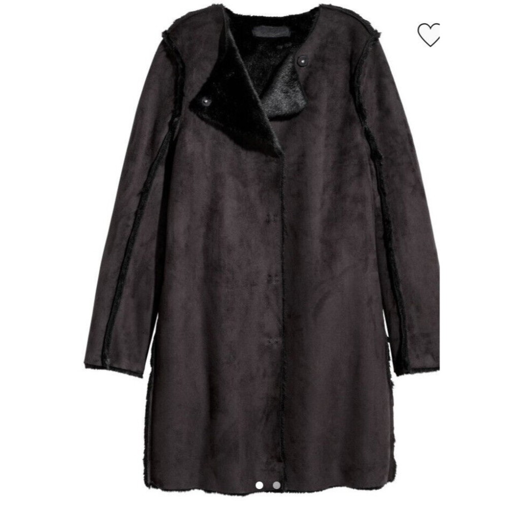 New HM H&M Faux Suede Faux Fur Black Coat Jacket 2 Women